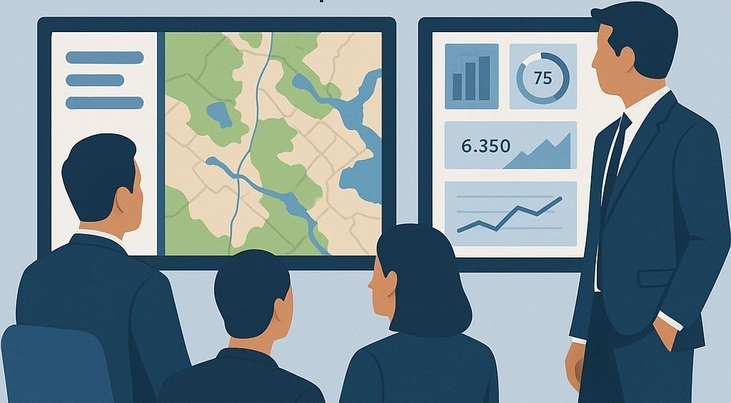 Screenshot of the QGIS interface with three map views